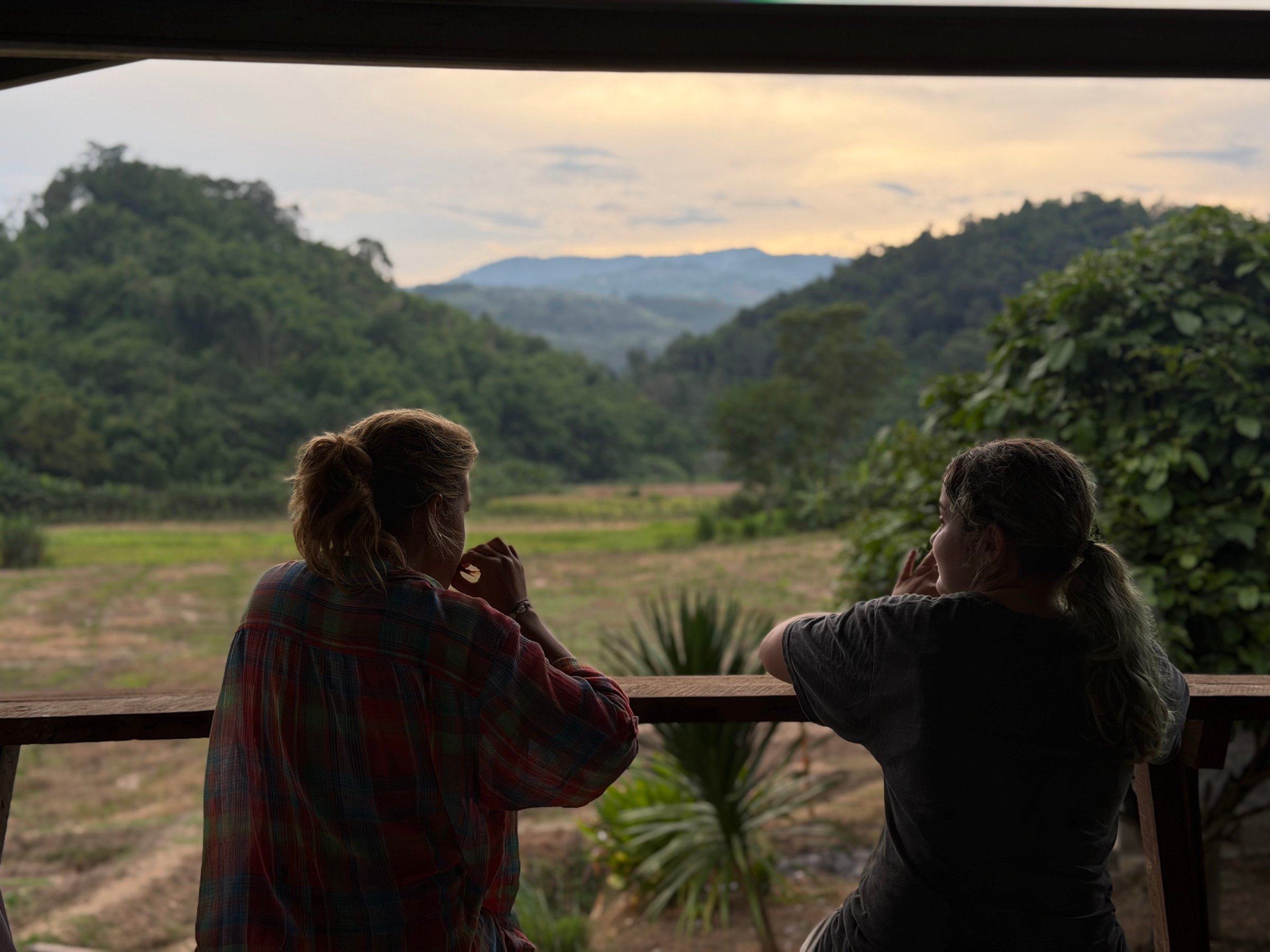 Two students overlooking the jungle from their stay