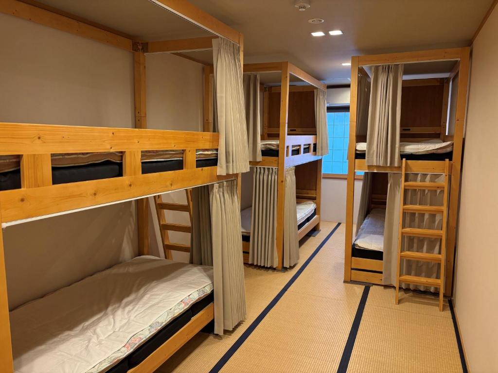 Hostel room with bunk beds in Japan