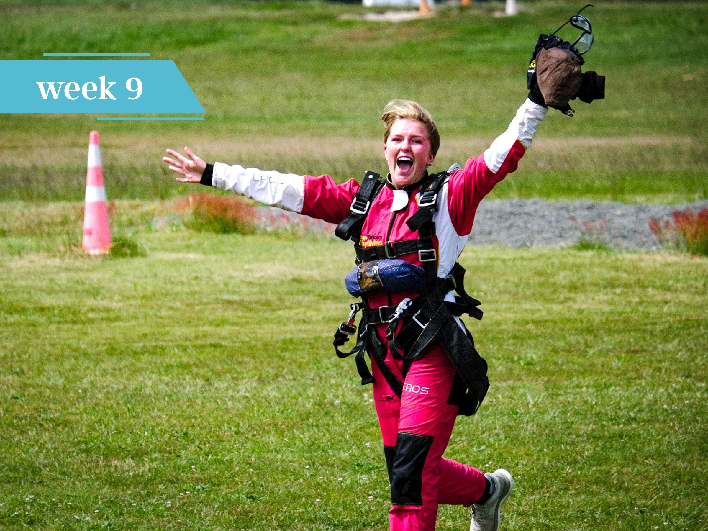 Student after skydiving in New Zealand